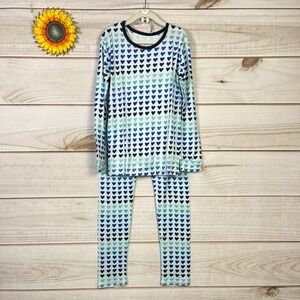 Macaron Me Rainbow Blues Heart Print Long Sleeve Pajama Set Kids Size 10Y